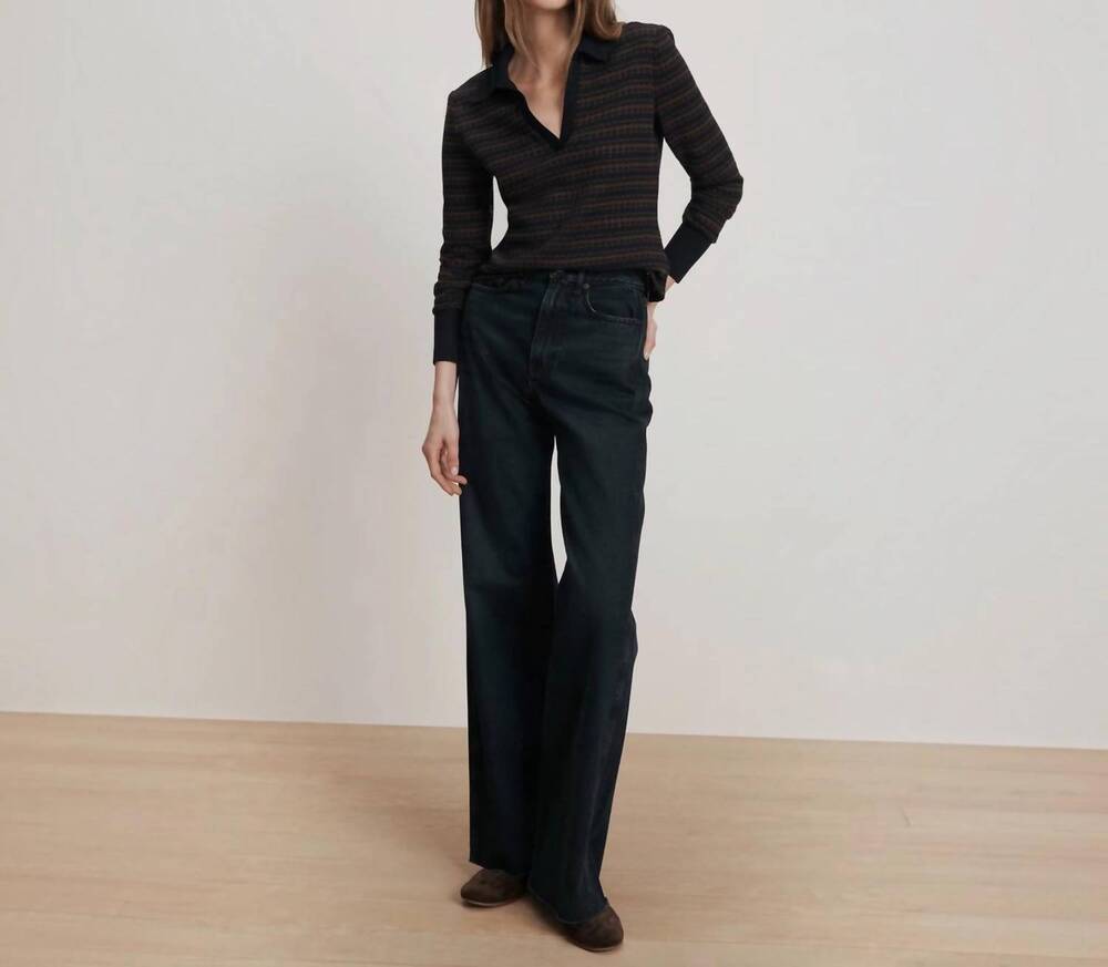 NEW VERONICA BEARD kamal stripe polo sweater in navy/brown
